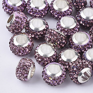 Polymer Clay Rhinestone European Beads, with Brass Single Cores, Large Hole Beads, Rondelle, Platinum, Amethyst, PP11(1.7~1.8mm), 11x8mm, Hole: 5mm(RB-S055-16C)