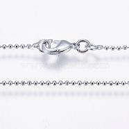 Rack Plating Brass Chain Necklaces, Ball Chain, Long-Lasting Plated, Platinum, 23.6 inch(60cm), 1.5mm(MAK-G002-06P-C)
