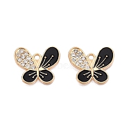 Alloy Enamel Pendants, with Crystal Rhinestone, Cadmium Free & Lead Free, Light Gold, Butterfly Charms, Black, 16.5x18.5x2.5mm, Hole: 1.8mm(PALLOY-N176-104KCG)