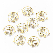 304 Stainless Steel Links Connectors, Laser Cut, Flat Round with Hollow Dog, Real 18K Gold Plated, 15x18x1mm, Hole: 0.8mm(STAS-S116-099G)