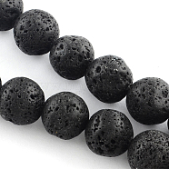 Natural Lava Rock Gemstone Round Bead Strands, Black, 6~7mm, Hole: 1mm, about 60pcs/strand, 15.7 inch(G-R285-6mm-06)