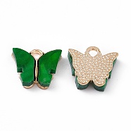 Acrylic Charms, with Light Gold Tone Alloy Finding, Butterfly Charm, Green, 13x14x3mm, Hole: 2mm(MACR-C012-01KCG-03)