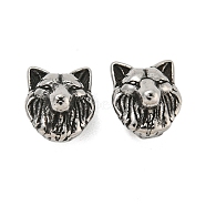 Animal 304 Stainless Steel Beads, Antique Silver, Wolf, 11x9x8.5mm, Hole: 1.6mm(STAS-E214-11AS-12)