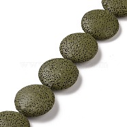 Natural Lava Rock Beads Strands, Flat Round, Dyed, Dark Olive Green, 25~27x7~8mm, Hole: 1mm, about 14pcs/strand, 14.5 inch(G-L435-11-20)