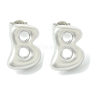 Rack Plating Brass Earrings, Cadmium Free & Lead Free, Long-Lasting Plated, Stud Earrings, Alphabet, Platinum, Letter B, 14x10.5mm(EJEW-S222-01P-B)