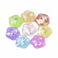 Resin Cabochons, with Shell Chip, Flower, Mixed Color, 16x16x5mm(CRES-N016-42)
