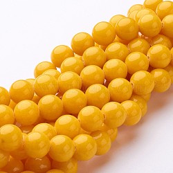 Natural Mashan Jade Round Beads Strands, Dyed, Yellow, 10mm, Hole: 1mm, about 41pcs/strand, 15.7 inch(X-G-D263-10mm-XS07)