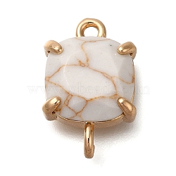 Brass Glass Imitation Gemstone Connector Charms, Cadmium Free & Nickel Free & Lead Free, Square Links, Golden, White, 16x10.5x5mm, Hole: 1.5mm(KK-Z076-01G-04)