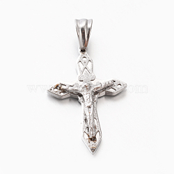 Tarnish Resistant Easter Theme Womens Men's 201 Stainless Steel Crucifix Cross Pendants, Stainless Steel Color, 32x22x6mm, Hole: 4.5x6mm(STAS-F010-46P)