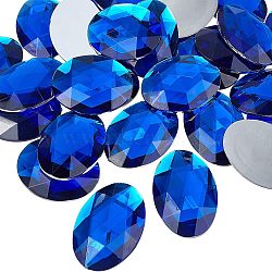 Acrylic Rhinestone Flat Back Cabochons, Faceted, Bottom Silver Plated, Oval, Blue, 40x30x7~7.5mm, 30pcs/box(GACR-FG0001-02)