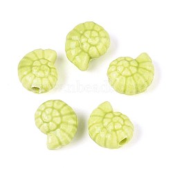 Handmade Porcelain Ceramic Beads, Bright Glazed Porcelain, Shell Shape, Green Yellow, 14x12x7.5~8mm, Hole: 2~2.5mm(PORC-T133-25C)