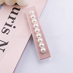 Rectangle Cellulose Acetate Hair Barrettes, Plastic Imitation Pearls Hair Accessories for Girls, Misty Rose, 87x16x25mm(PW-WG35971-04)