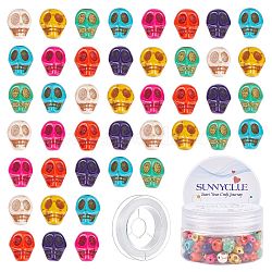DIY Halloween Themed Stretchy Bracelet Making Kits, Including Skull Synthetic Turquoise Beads, Strong Stretchy Beading Elastic Thread, Mixed Color, 10x8x10mm, Hole: 1mm, 100pcs/box(DIY-SC0014-25A)