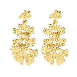 Gingko Leaf Shape Rack Plating Brass Dangle Stud Earrings, Cluster Earrings, Long-Lasting Plated, Cadmium Free & Lead Free, Real 18K Gold Plated, 63x29.5mm(EJEW-K263-05G)