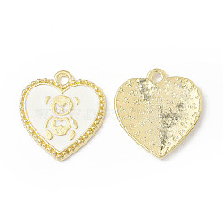 Alloy Enamel Pendants, Heart with Bear Pattern Charm, Golden, White, 21x19x1.7mm, Hole: 2mm(ENAM-G212-06G-03)