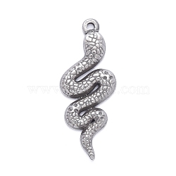 Non-Tarnish 304 Stainless Steel Pendants, Textured, Snake, Stainless Steel Color, 33x13x2mm, Hole: 1.4mm(X-STAS-K213-06P)