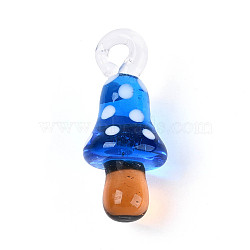 Handmade Lampwork Pendants, Mushroom Charms, Dodger Blue, 36.5~38x15~16.5x15.5~16.5mm, Hole: 4~4.5x3.5~4.5mm(LAMP-T025-05C)