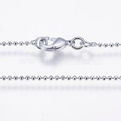 Rack Plating Brass Chain Necklaces, Ball Chain, Long-Lasting Plated, Platinum, 23.6 inch(60cm), 1.5mm(MAK-G002-06P-C)