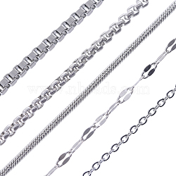 Globleland 10Pcs 5 Styles Stainless Steel Chain Necklaces for Women & Man, Stainless Steel Color, 17.72~17.91 inch(45~45.5cm), 2pcs/style(NJEW-GL0001-03)