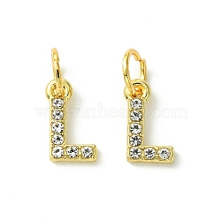 Rack Plating Alloy Rhinestone Pendants, Cadmium Free & Lead Free, Letter L, 11x6x2mm, Hole: 5mm(PALLOY-S187-01L)