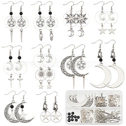 DIY Sun Moon Earring Making Kit, Including Star & Hamsa Hand & Spike Alloy Pendants, Brass Linking Rings, Glass Round Beads, Iron Earring Hooks, Antique Silver, 146Pcs/box(DIY-SC0020-34)