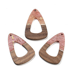 Walnut Wood Pendant, Resin & Gold Foil, Teardrop, Light Coral, 45x30x3.5mm, Hole: 2mm(FIND-Z050-07N)