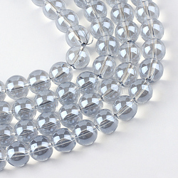 Electroplate Glass Beads Strands, Rainbow Plated, Round, Gainsboro, 7.5x8.5mm, Hole: 1mm, about 104pcs/strand, 30.3 inch(X-EGLA-Q062-8mm-A07)
