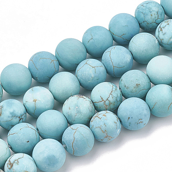 Natural Howlite Beads Strands, Frosted, Round, Dyed & Heated, Turquoise, 4mm, Hole: 1mm, about 90pcs/strand, 14.69 inch(37.3cm)