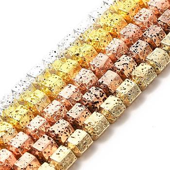 Electroplated Natural Lava Rock Beads Strands, Hexagon Column, Mixed Color, 8x6.5x7.5mm, Hole: 1mm, about 50~51pcs/strand, 15.55~15.94 inch(39.5~40.5cm)