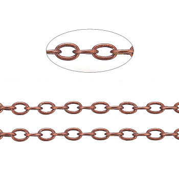 Brass Cable Chains, Soldered, with Spool, Oval, Long-Lasting Plated, Cadmium Free & Nickel Free & Lead Free, Red Copper, 2x1.5x0.5mm, about 328.08 Feet(100m)/roll