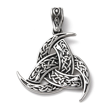 Ion Plating(IP) 304 Stainless Steel Pendants, Triple Horn Charm, Antique Silver, 47x34x2.2mm, Hole: 4.5x8mm