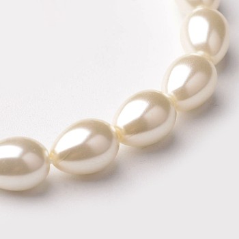 Eco-Friendly Glass Pearl teardrop, Beads Strands, Wheat, 9x7mm, Hole: 1mm, about 44pcs/strand, 16.1 inch