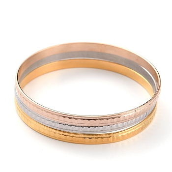 3Pcs 3 Colors Women's Simple Fashion 304 Stainless Steel Stackable Buddhist Bangles, Textured, Mixed Color, Inner Diameter: 2-3/4 inch(6.85cm), 1pc/color