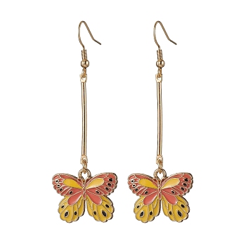 Alloy Enamel Butterfly Dangle Earrings, Yellow, 67x22mm