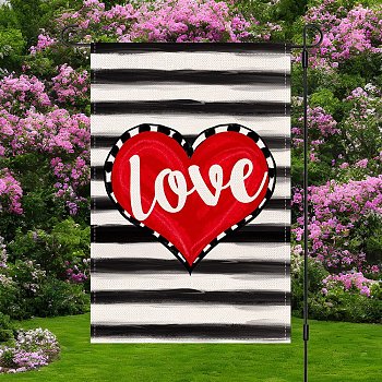 Valentine's Day Theme Linen Garden Flags, Double Sided Yard Flags Banner Sign, for Anniversary Wedding House Outdoor Decoration, Rectangle with Stripe Heart, Red, 450x310x3mm