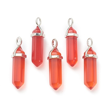 Glass Pendants, with Platinum Tone Brass Findings, Bullet, Red, 39.5x12x11.5mm, Hole: 4.5x2.8mm