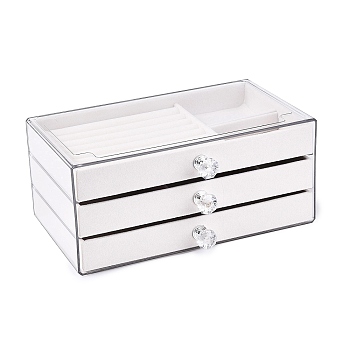 3-Tier PET Plastic Jewelry Storage Drawer Boxes, Rectangle, Linen, 13.5x23.5x10.5cm