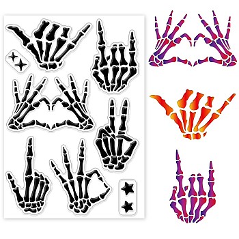 Custom PVC Plastic Clear Stamps, for DIY Scrapbooking, Photo Album Decorative, Cards Making, Skeleton Hand Pattern, 160x110x3mm