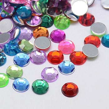 Faceted Half Round/Dome Acrylic Rhinestone Flat Back Cabochons, Mixed Color, 12x3.6mm