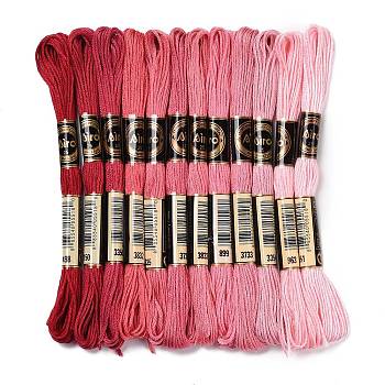12 Skeins 12 Colors 6-Ply Polyester Embroidery Floss, Cross Stitch Threads, Gradient Color, Red, 0.5mm, about 8.75 Yards(8m)/Skein, 12 skeins/set