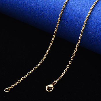 PVD Vacuum Plating 304 Stainless Steel Cable Chain Necklace, with Lobster Claw Clasp, Real 18K Gold Plated, 19.68 inch(50cm), Link: 2x1.2x0.4mm