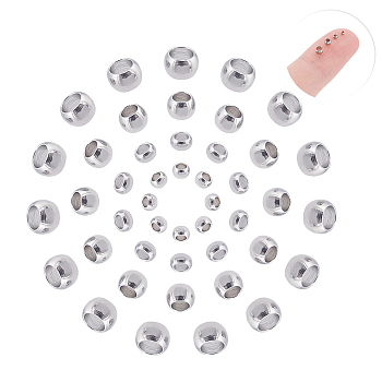 304 Stainless Steel Crimp Beads, Stainless Steel Color, 1.5~3x0.5~2mm, Hole: 0.8~2mm, 400pcs/box