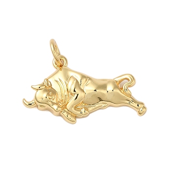 Rack Plating Brass Pendants, Cadmium Free & Lead Free, Long-Lasting Plated, Cattle, Real 18K Gold Plated, 12.5x21.5x3.3mm, Hole: 5mm