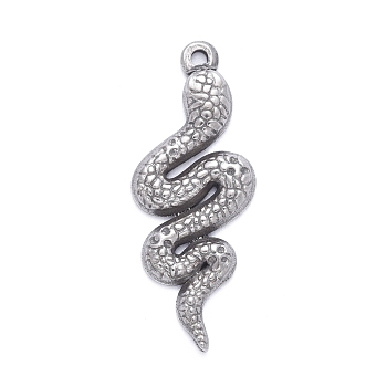 Non-Tarnish 304 Stainless Steel Pendants, Textured, Snake, Stainless Steel Color, 33x13x2mm, Hole: 1.4mm