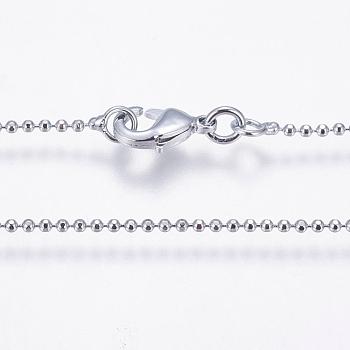 Rack Plating Brass Chain Necklaces, Ball Chain, Long-Lasting Plated, Platinum, 23.6 inch(60cm), 1.5mm