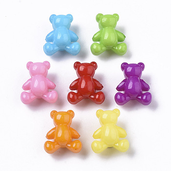 Opaque Acrylic Beads, Bear, Mixed Color, 13.5x11.5x7.5mm, Hole: 2.5mm