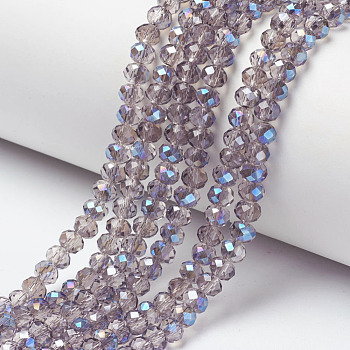 Electroplate Glass Beads Strands, Half Plated, Blue Plated, Faceted, Rondelle, Thistle, 6x5mm, Hole: 1mm, about 85~88pcs/strand, 16.1~16.5 inch(41~42cm)
