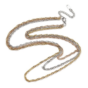 304 Stainless Steel Multi Layered Rope Chain Necklaces, Chainmaille Weaves Jewelry, Mixed Color, 17.91 inch(45.5cm)