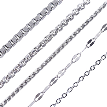 Globleland 10Pcs 5 Styles Titanium Steel Chain Necklaces for Women & Man, Stainless Steel Color, 17.72~17.91 inch(45~45.5cm), 2pcs/style