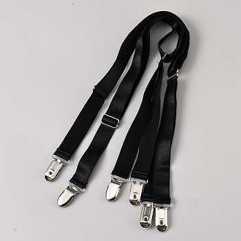 Polyester & Rubber Shirt Stays for Men, Adjustable Elastic Dress Shirt Garters Holder Straps with Iron Non-slip Clips, Black, 537~818x23x8mm